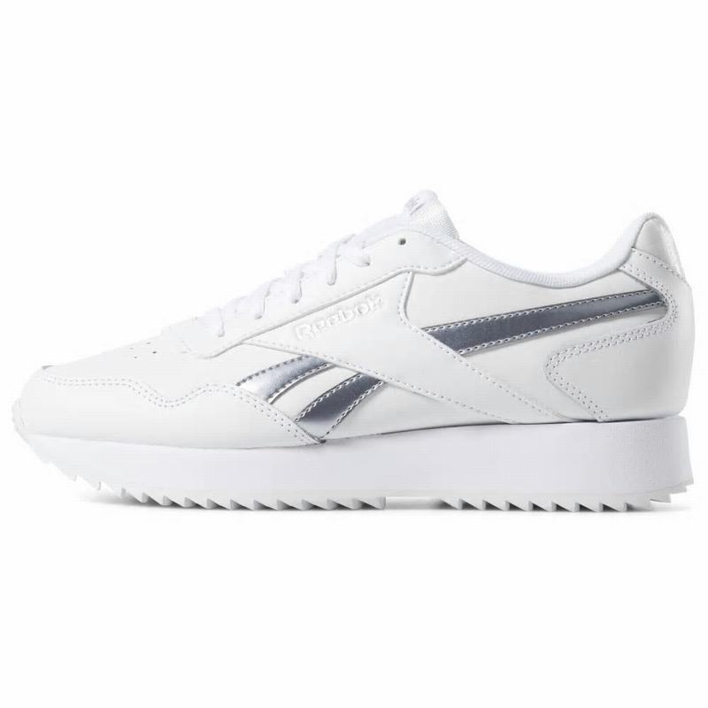 Tenisi Reebok Royal Glide Ripple Double Dama Albi/Argintii Metal Romania NP9951GR